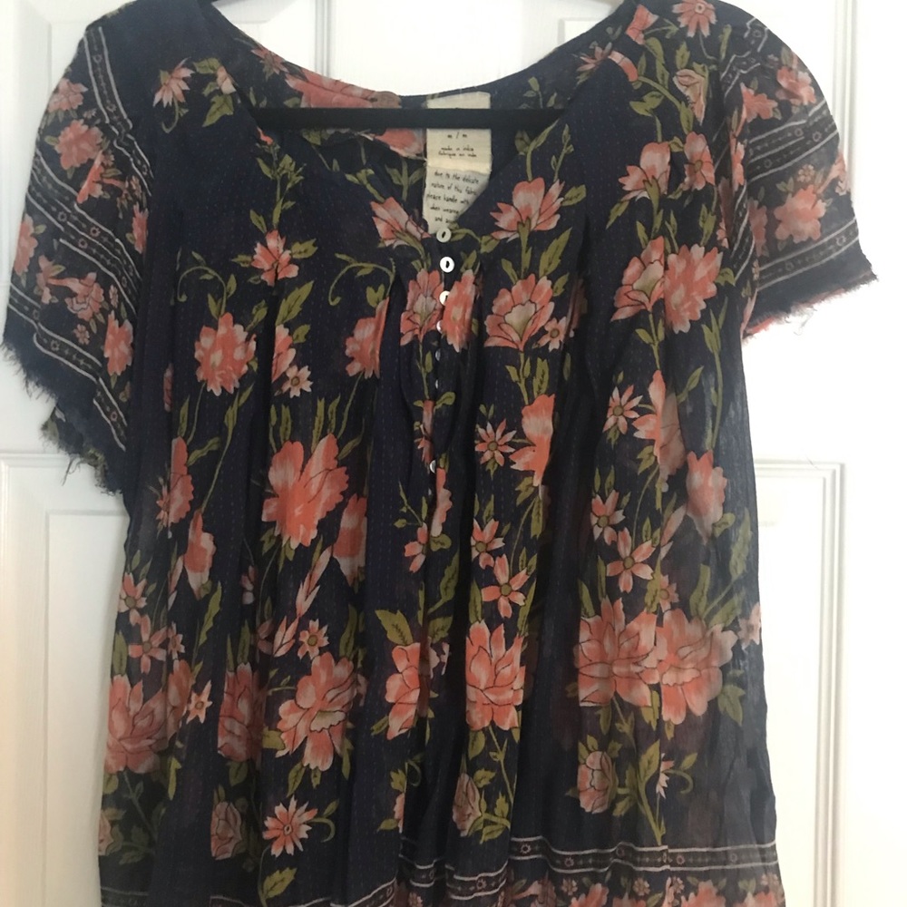 Free People Navy Floral Top